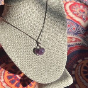 .925 Sterling Silver and Deep Purple Amethyst Heart Necklace Pendant